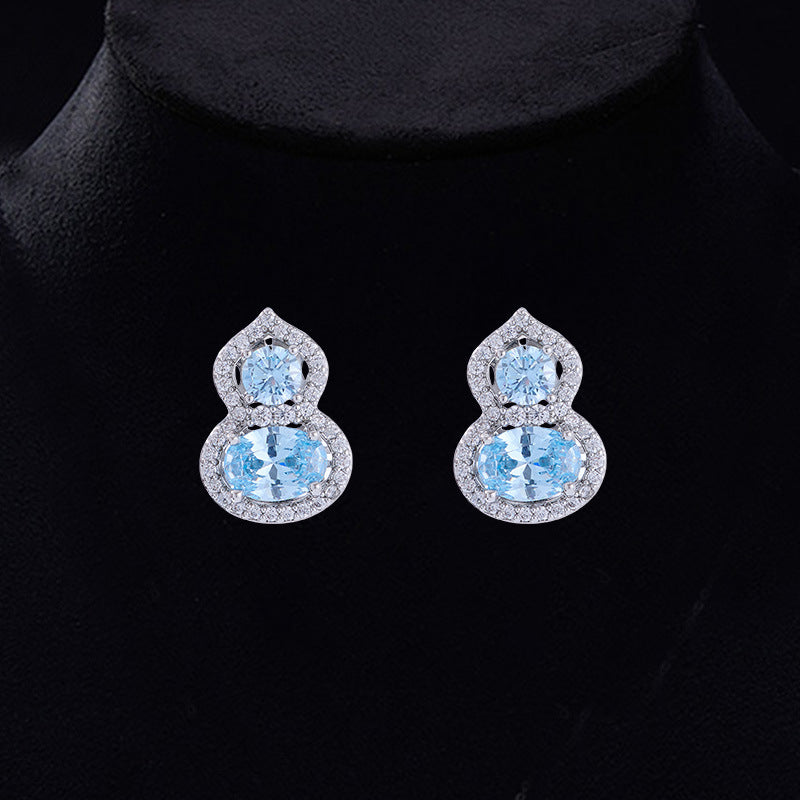 Blue Gourd Cubic Zirconia Necklace S925 Sterling Silver Stud Earrings