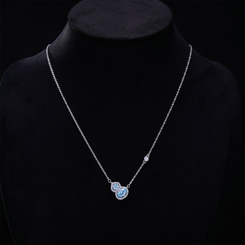 Blue Gourd Cubic Zirconia Necklace S925 Sterling Silver Stud Earrings