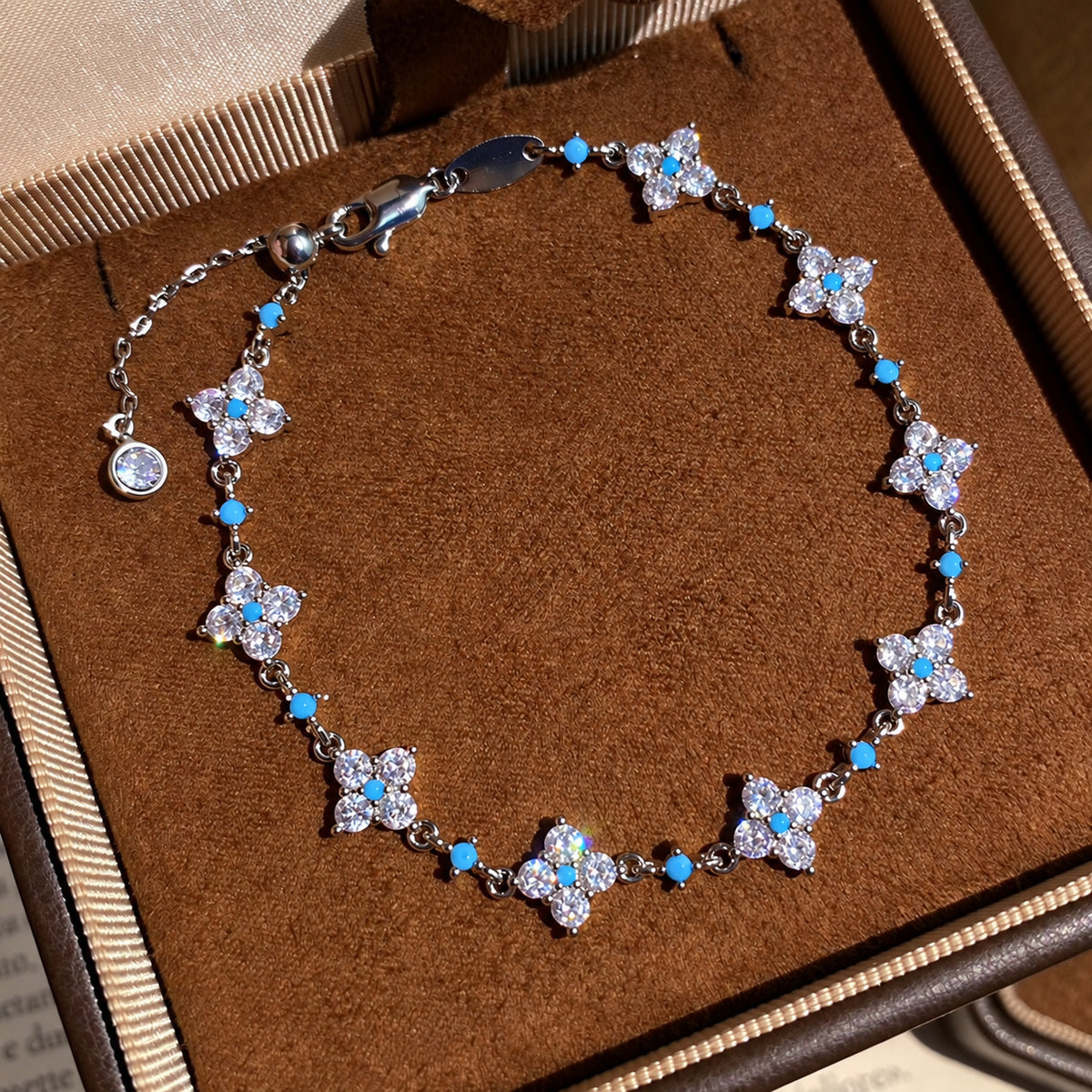 Multicolor Zircon Four Leaf Clover Bracelet