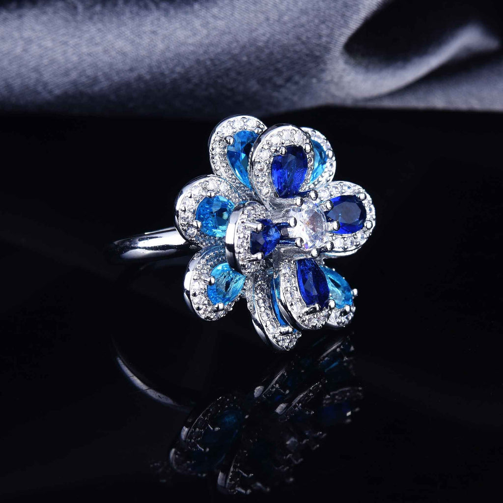 Zircon Camellia Flower Earrings Necklace Bracelet Ring Set