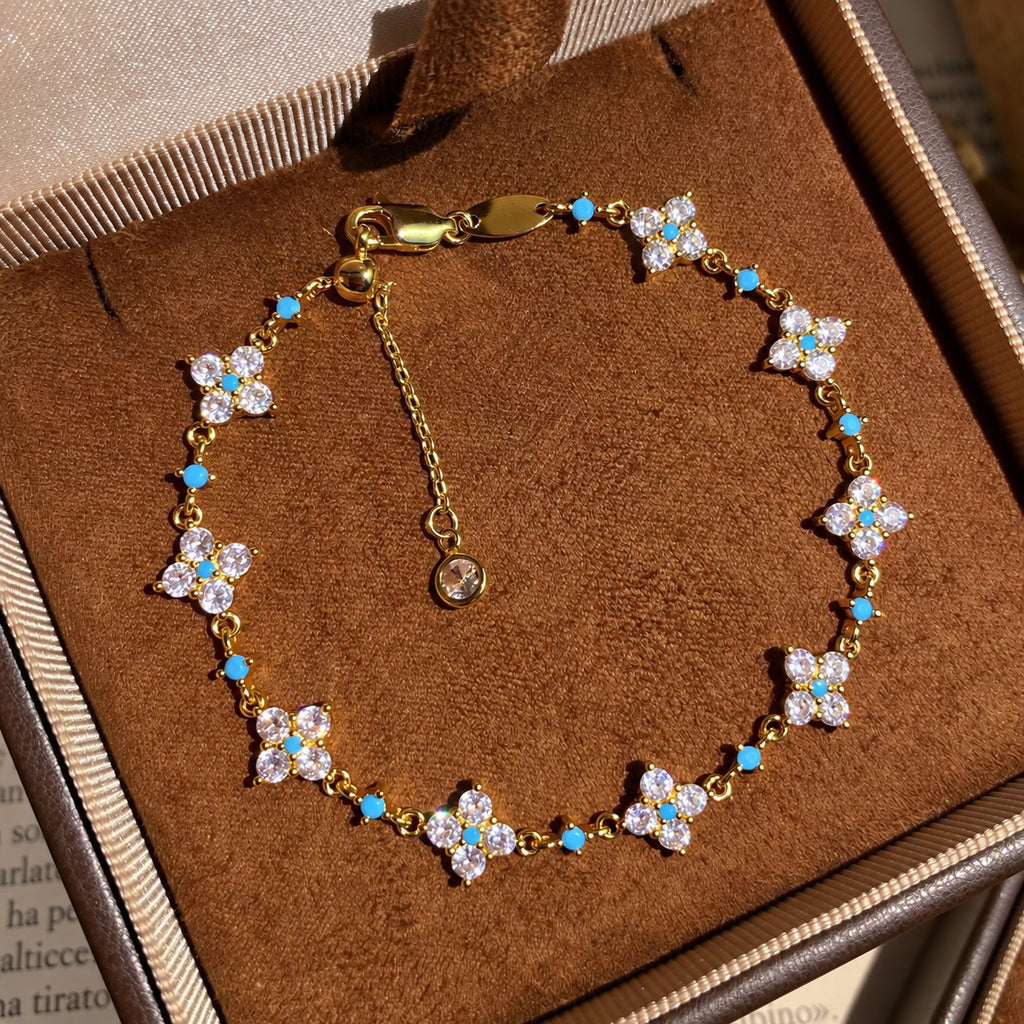 Multicolor Zircon Four Leaf Clover Bracelet