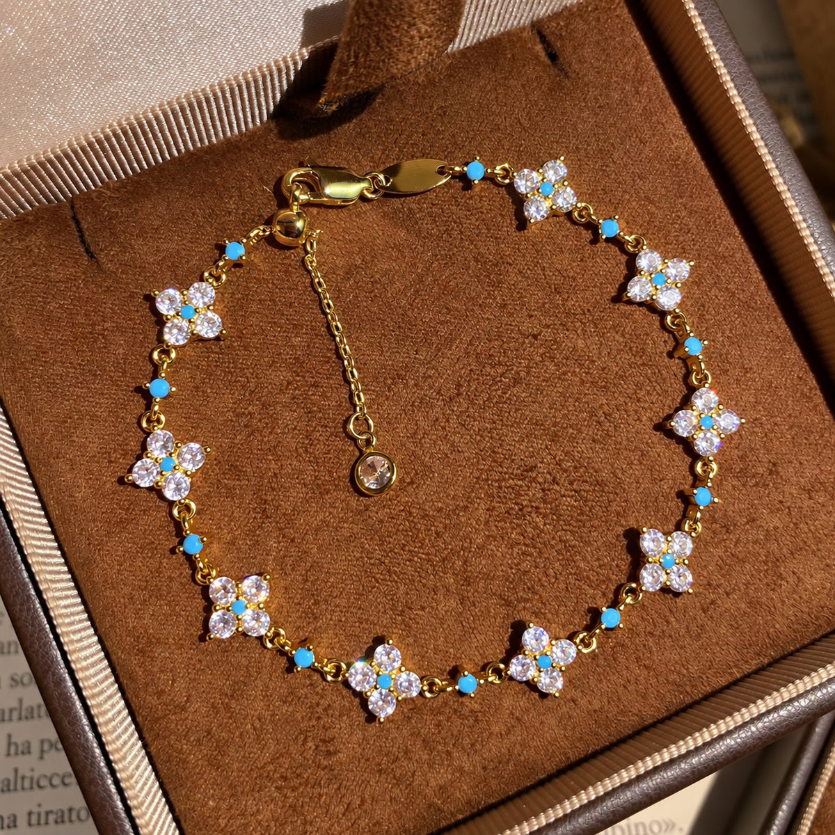 Multicolor Zircon Four Leaf Clover Bracelet