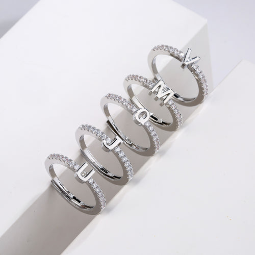 A–Z Zircon Adjustable Initial Ring – Gold & Silver
