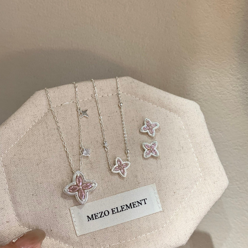 Gold Plated Pink Zircon Butterfly 925 Sterling Silver Stud Earrings Bracelet Necklace