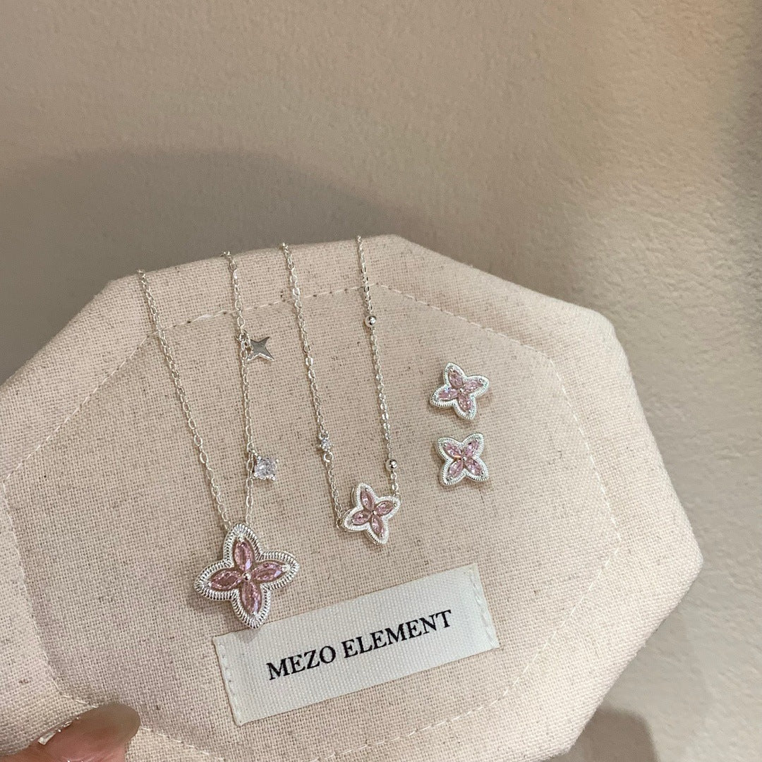 Gold Plated Pink Zircon Butterfly 925 Sterling Silver Stud Earrings Bracelet Necklace
