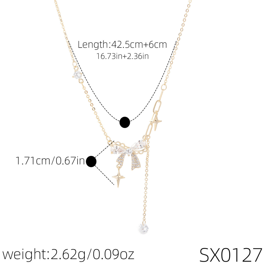 Gold Zircon Bow Pendant Necklace