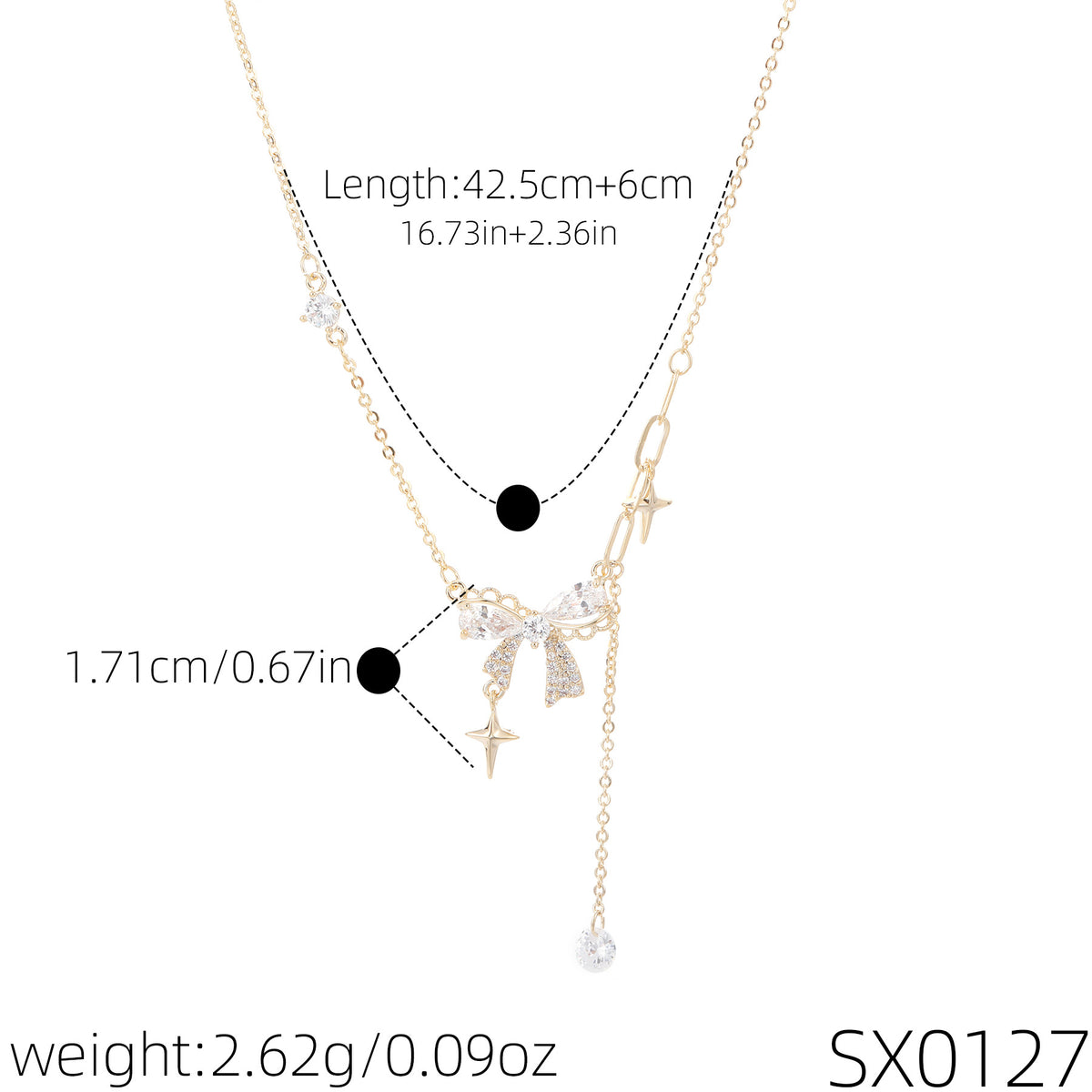 Gold Zircon Bow Pendant Necklace