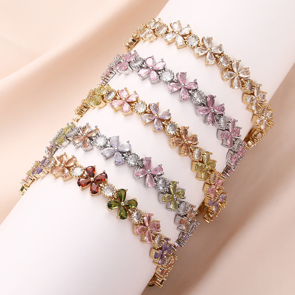 Pink White Multicolor Zircon Flower Gold Silver Bracelet