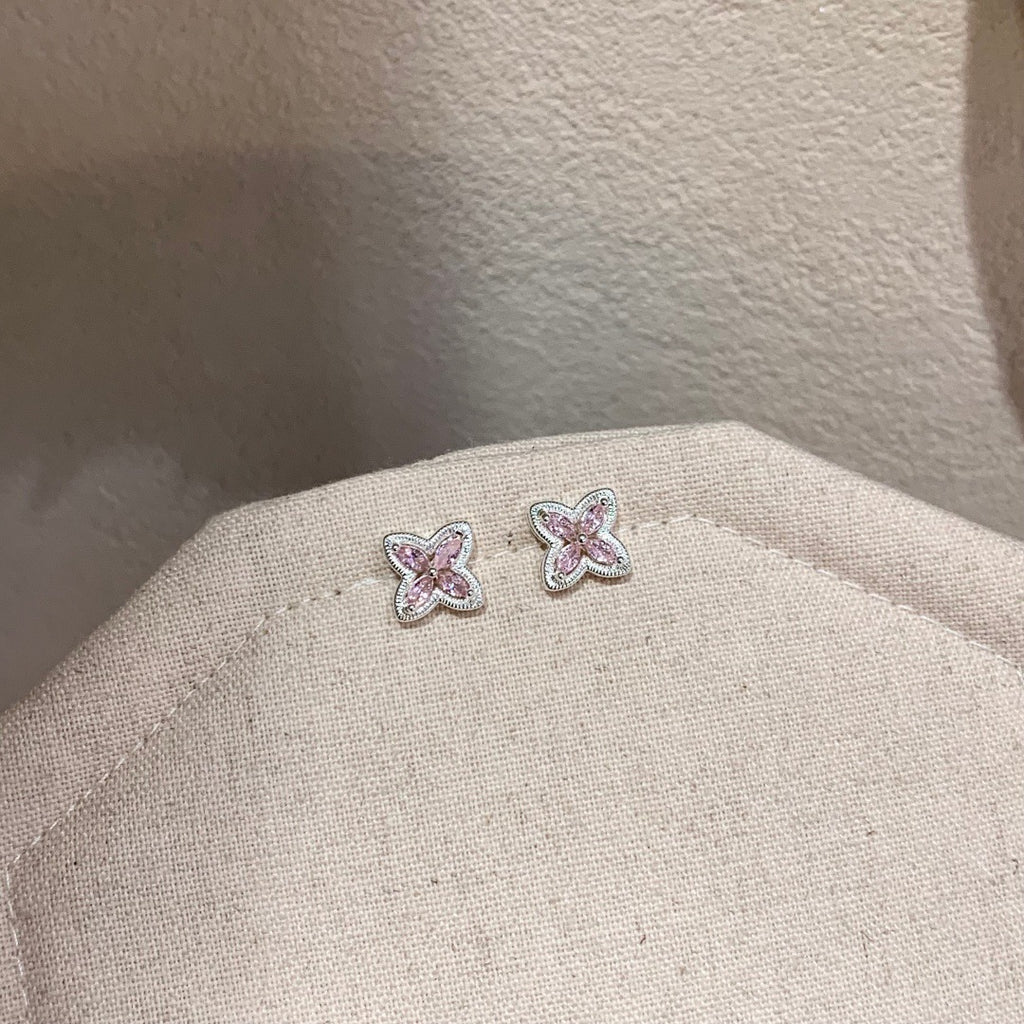 Gold Plated Pink Zircon Butterfly 925 Sterling Silver Stud Earrings Bracelet Necklace