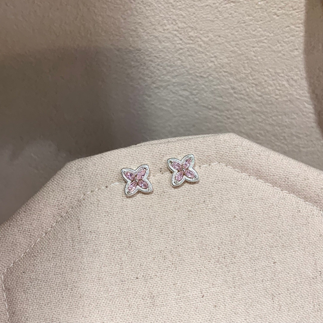 Gold Plated Pink Zircon Butterfly 925 Sterling Silver Stud Earrings Bracelet Necklace