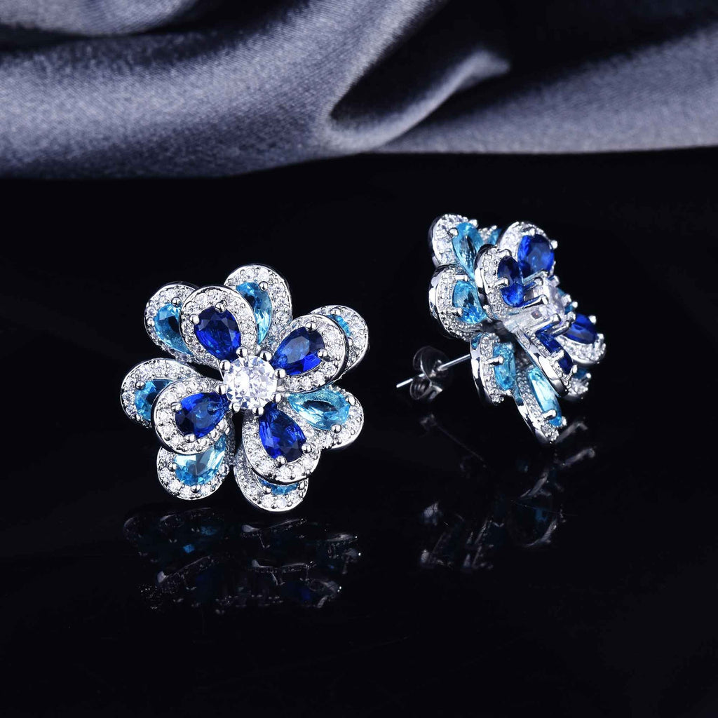 Zircon Camellia Flower Earrings Necklace Bracelet Ring Set