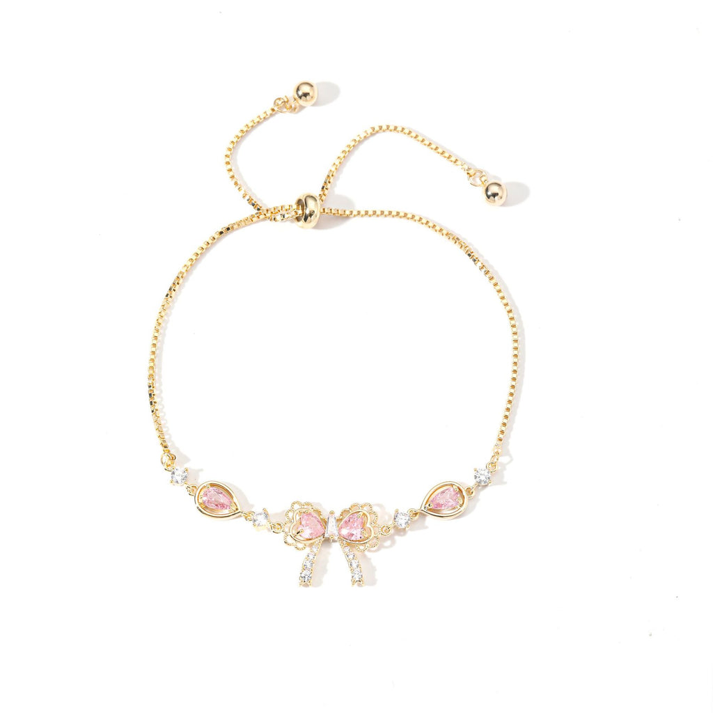 Zircon Bow Pendant Necklace – Gold