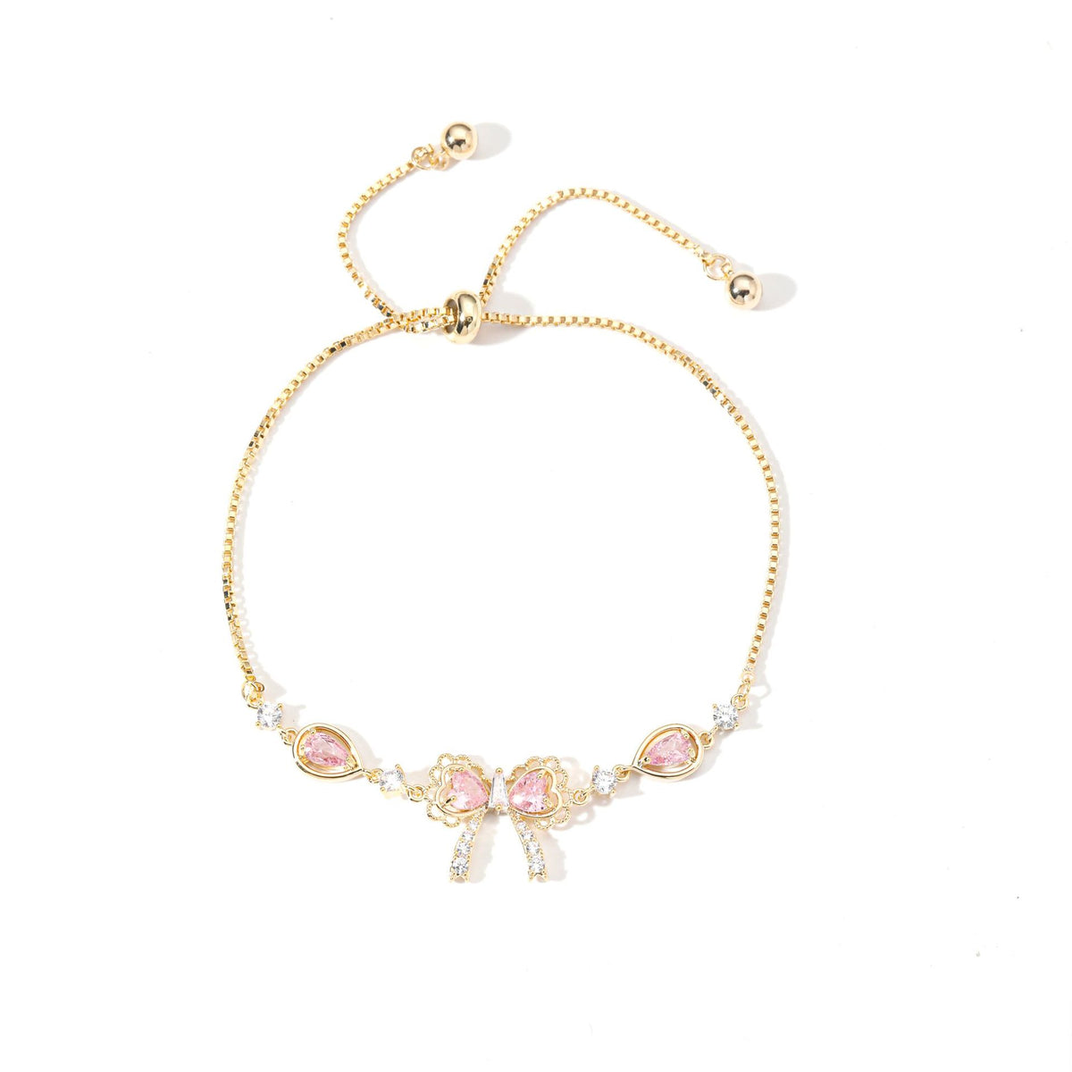 Zircon Bow Pendant Necklace – Gold