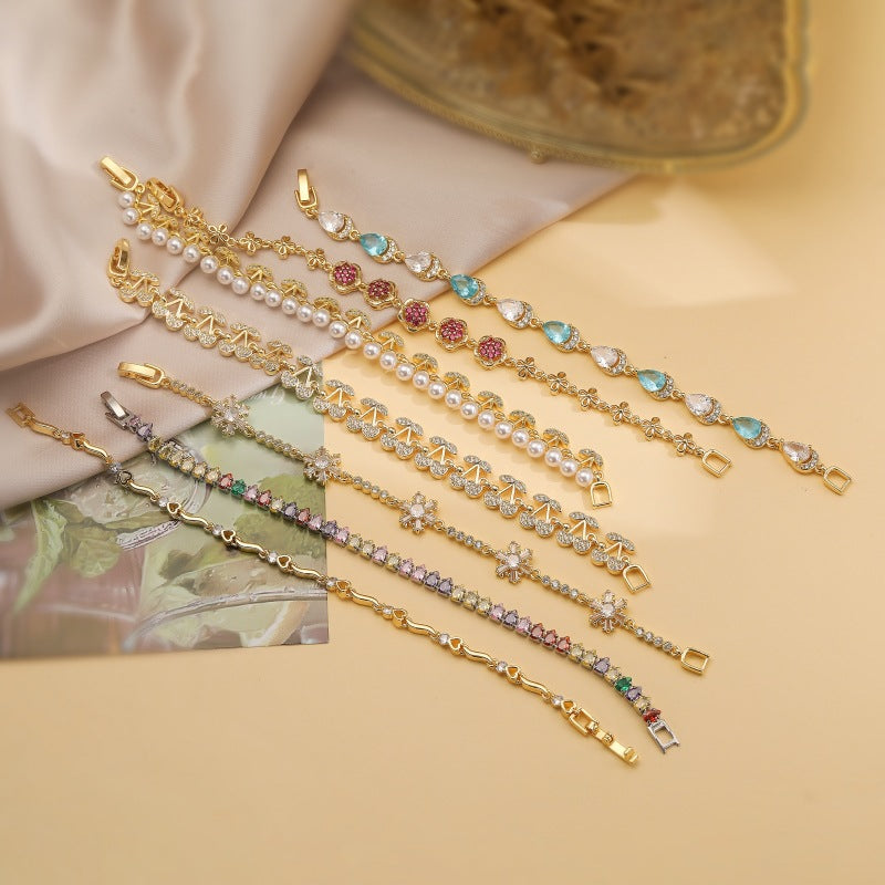 Gold & Silver Zircon Floral Bracelet – Multiple Styles