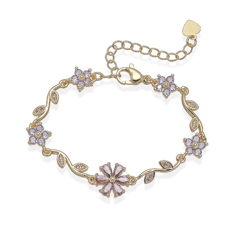 Bracelet floral en zircon – Or et argent