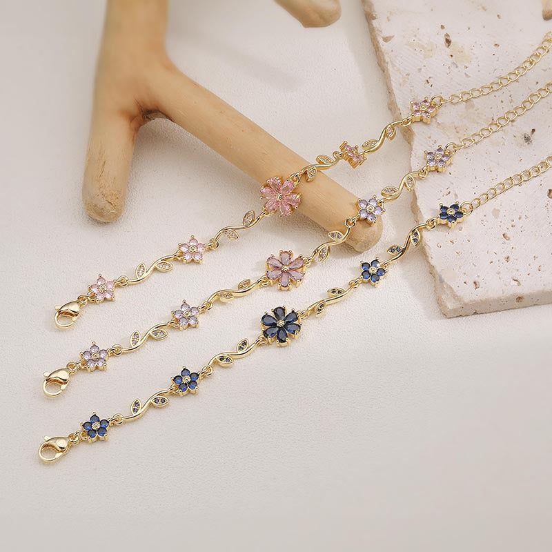 Zircon Floral Bracelet – Gold & Silver