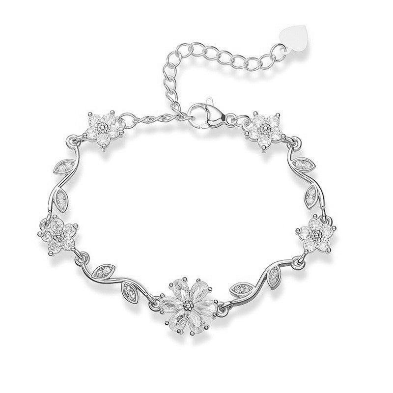 Bracelet floral en zircon – Or et argent