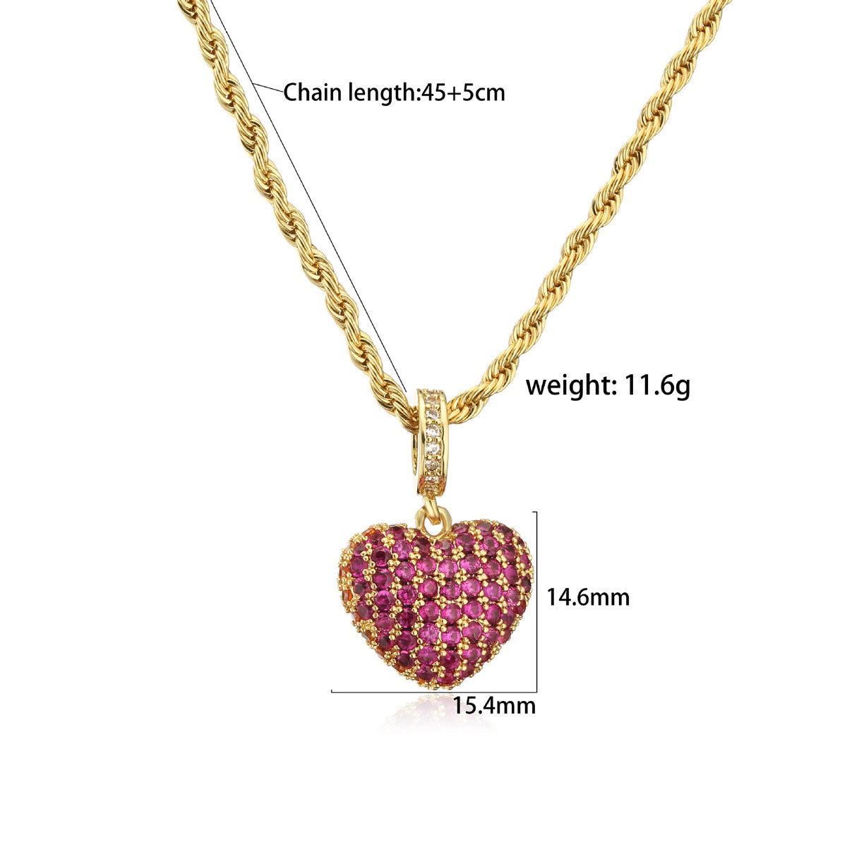 Two-Tone Zircon Heart Jewelry – Stud Earrings & Necklace
