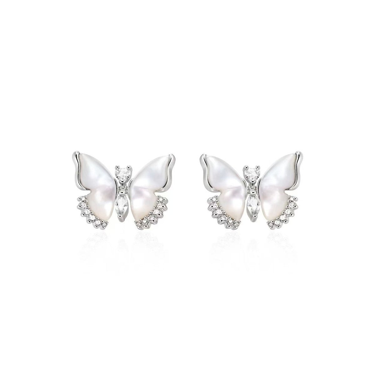 White Butterfly Mother of Pearl Cubic Zirconia Necklace Stud Earrings