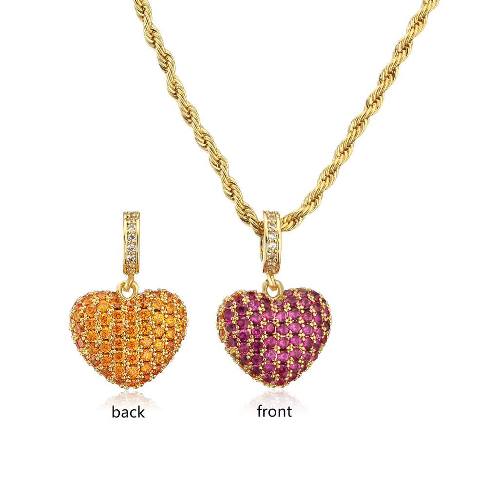 Two-Tone Zircon Heart Jewelry – Stud Earrings & Necklace