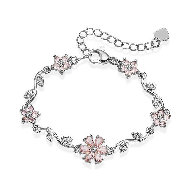 Bracelet floral en zircon – Or et argent