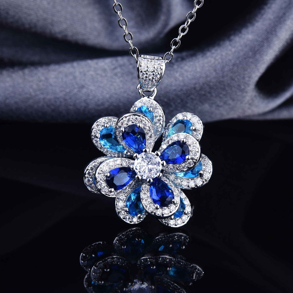 Zircon Camellia Flower Earrings Necklace Bracelet Ring Set
