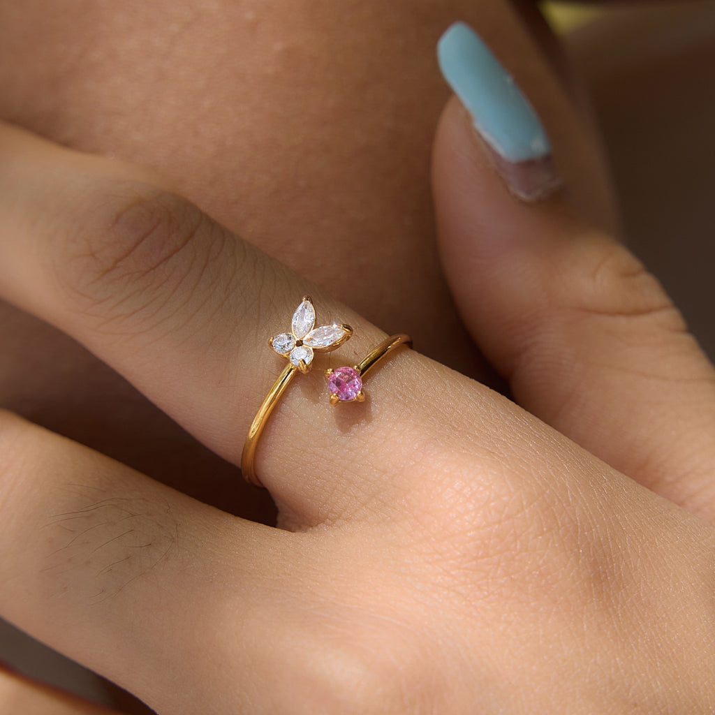 18K Gold Plated Zircon Butterfly Stainless Steel Open Ring