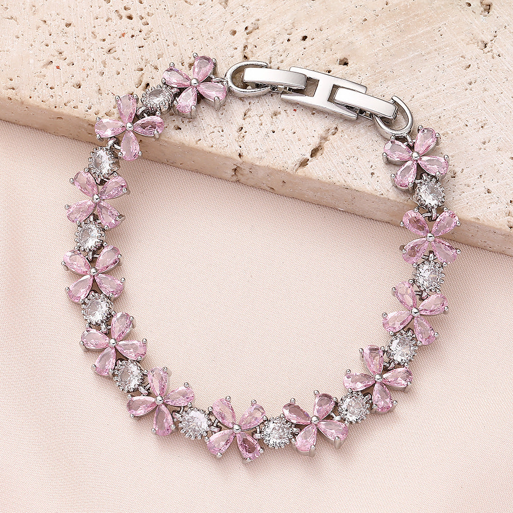 Pink White Multicolor Zircon Flower Gold Silver Bracelet