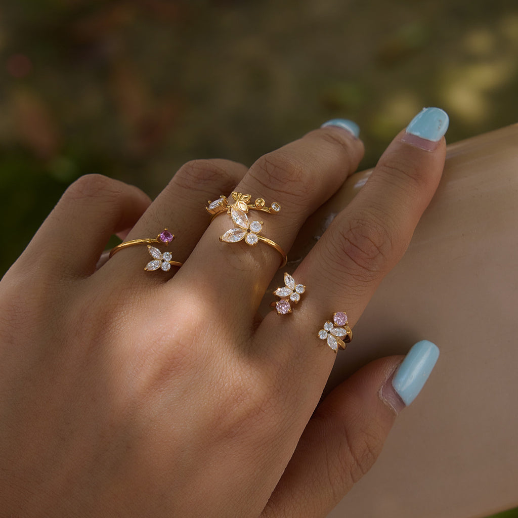 18K Gold Plated Zircon Butterfly Stainless Steel Open Ring