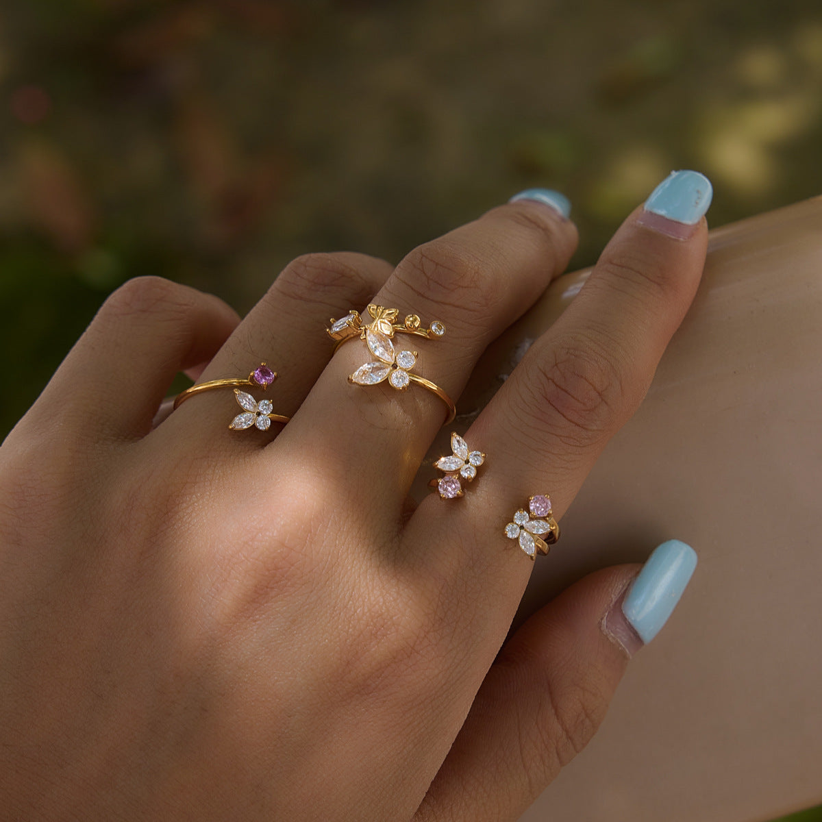 18K Gold Plated Zircon Butterfly Stainless Steel Open Ring