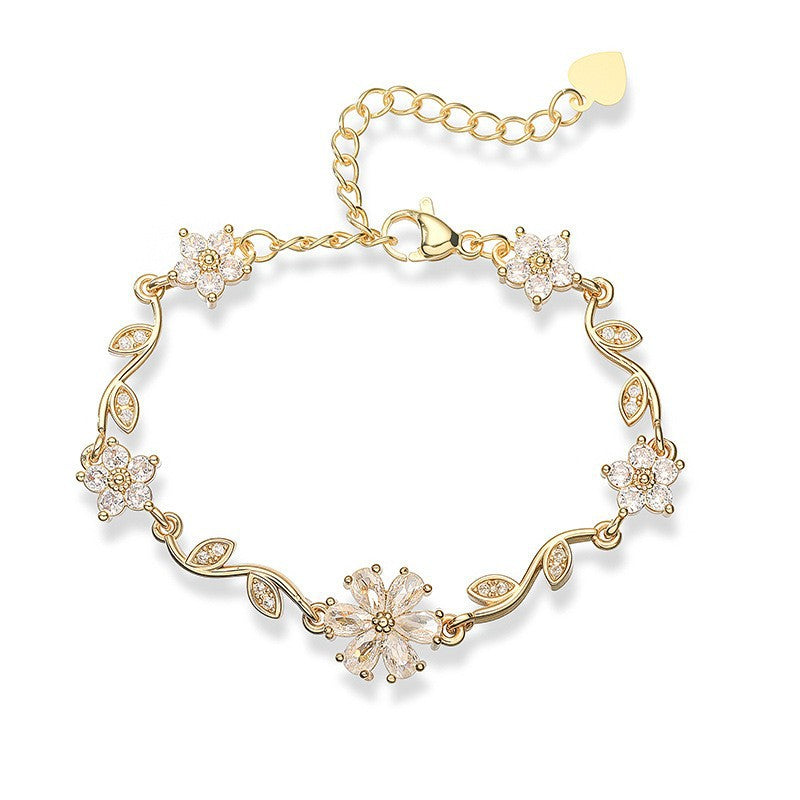 Bracelet floral en zircon – Or et argent