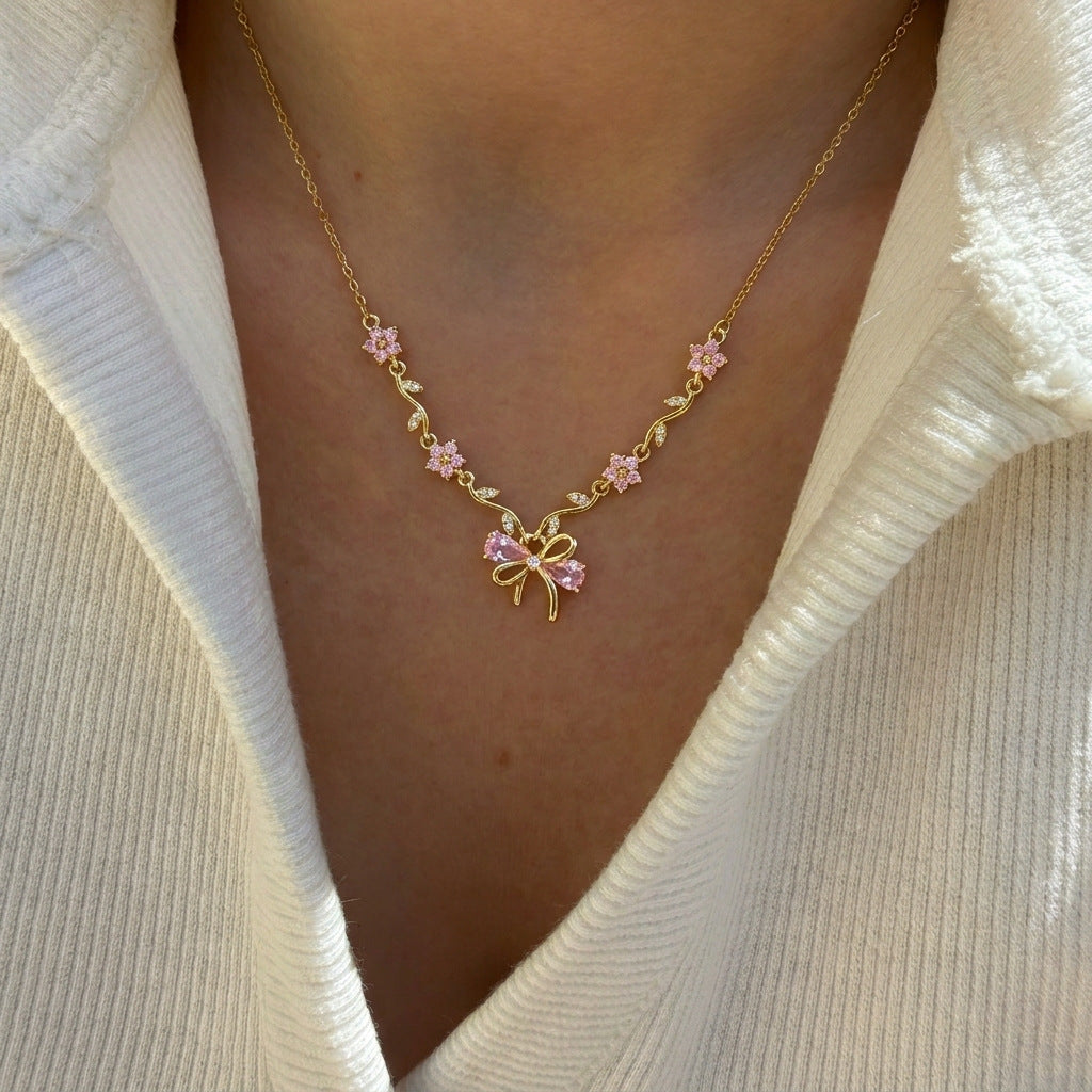 Gold Zircon Floral Jewelry – Necklace & Bracelet