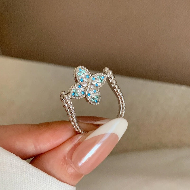Blue Zircon Four Leaf Clover Jewelry – Necklace, Bracelet, Ring & Stud Earrings