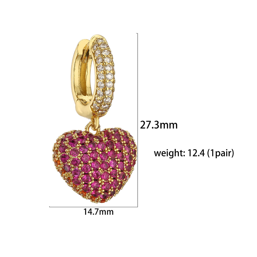 Two-Tone Zircon Heart Jewelry – Stud Earrings & Necklace