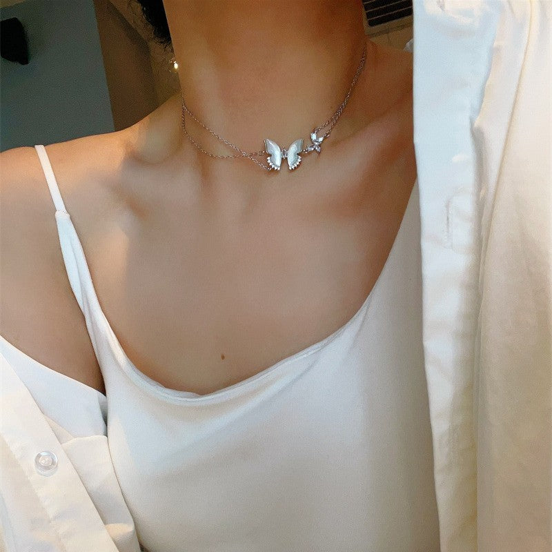 White Butterfly Mother of Pearl Cubic Zirconia Necklace Stud Earrings