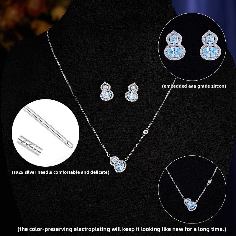 Blue Gourd Cubic Zirconia Necklace S925 Sterling Silver Stud Earrings