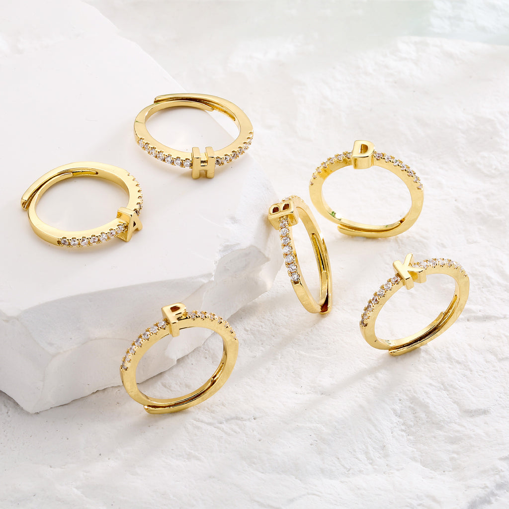 A–Z Zircon Adjustable Initial Ring – Gold & Silver