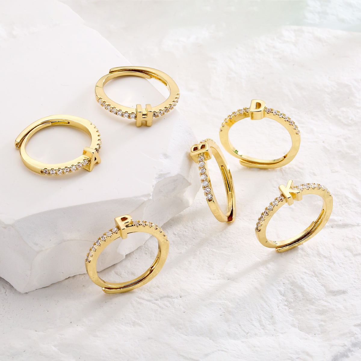 A–Z Zircon Adjustable Initial Ring – Gold & Silver