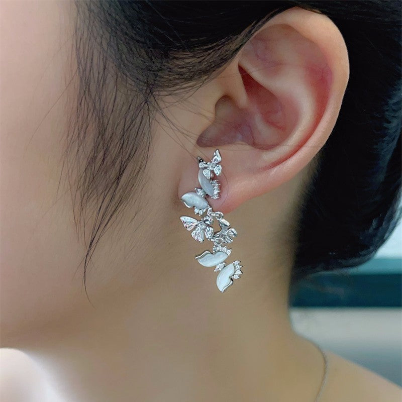 White Butterfly Mother of Pearl Cubic Zirconia Necklace Stud Earrings