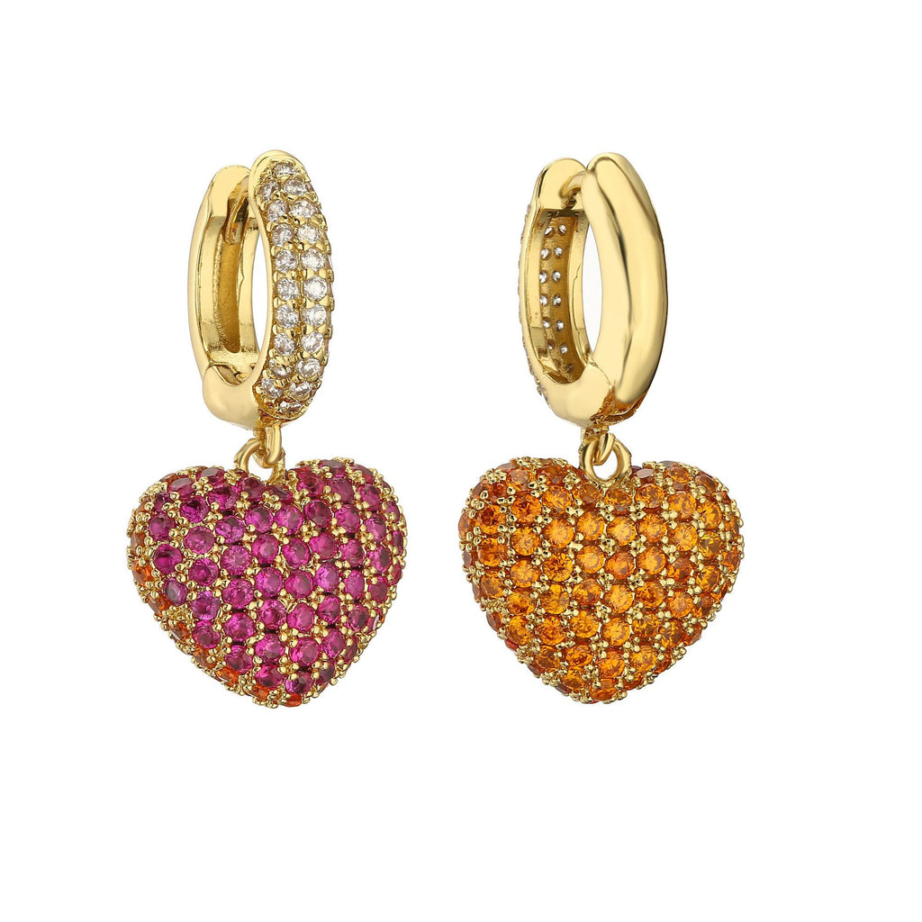 Two-Tone Zircon Heart Jewelry – Stud Earrings & Necklace