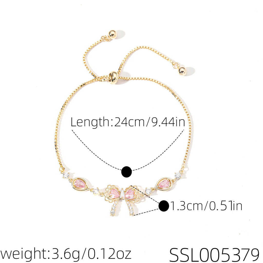 Zircon Bow Pendant Necklace – Gold