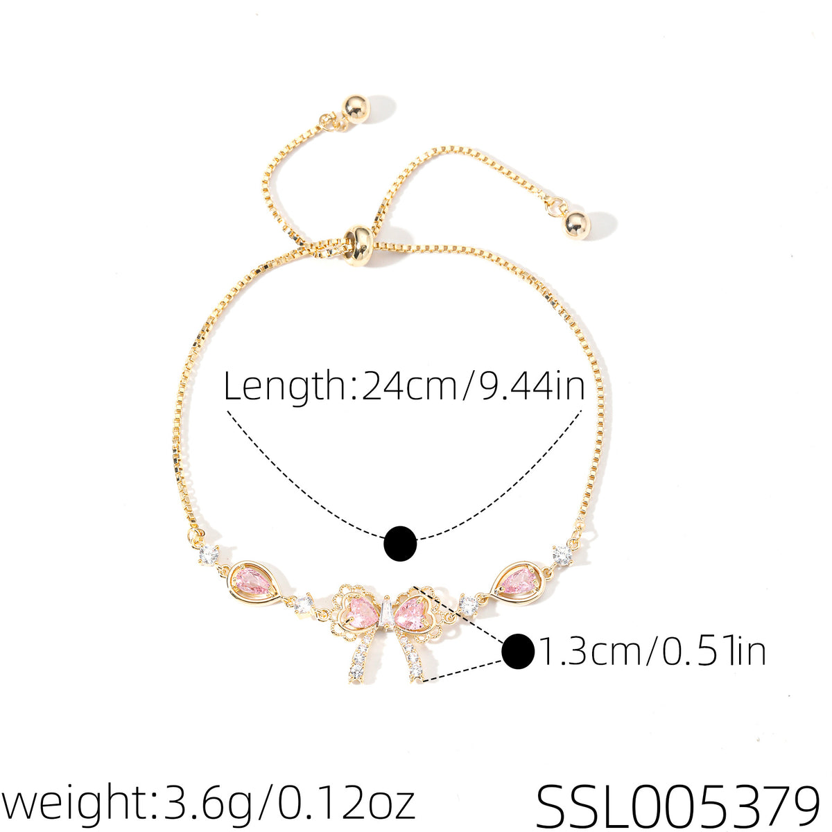 Zircon Bow Pendant Necklace – Gold