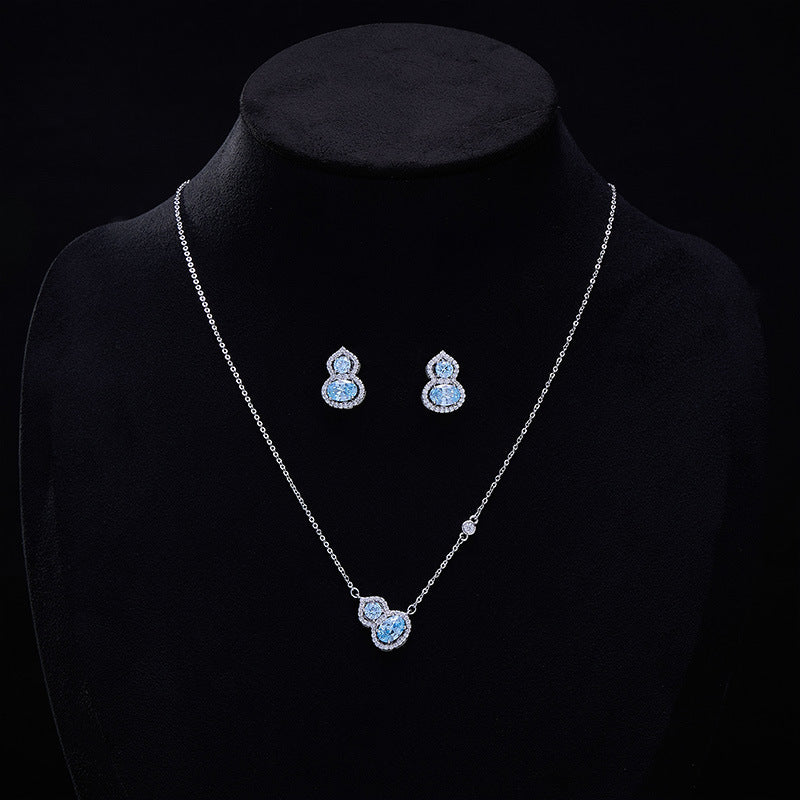 Blue Gourd Cubic Zirconia Necklace S925 Sterling Silver Stud Earrings