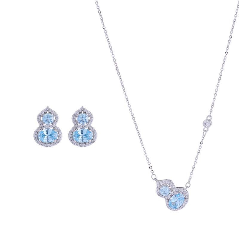 Blue Gourd Cubic Zirconia Necklace S925 Sterling Silver Stud Earrings