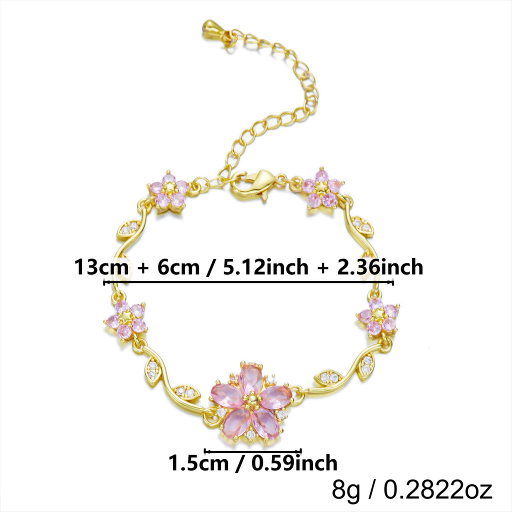 Gold Zircon Floral Jewelry – Necklace & Bracelet