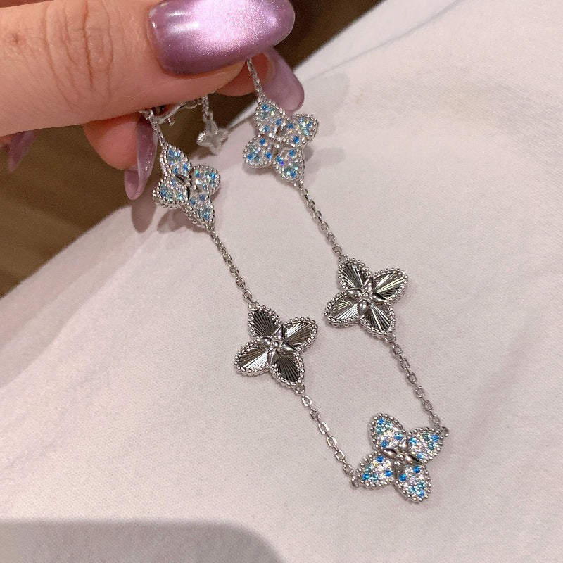 Blue Zircon Four Leaf Clover Jewelry – Necklace, Bracelet, Ring & Stud Earrings