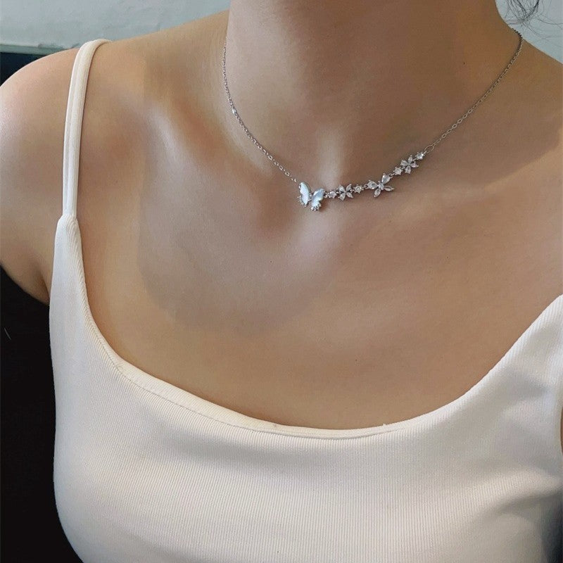 White Butterfly Mother of Pearl Cubic Zirconia Necklace Stud Earrings
