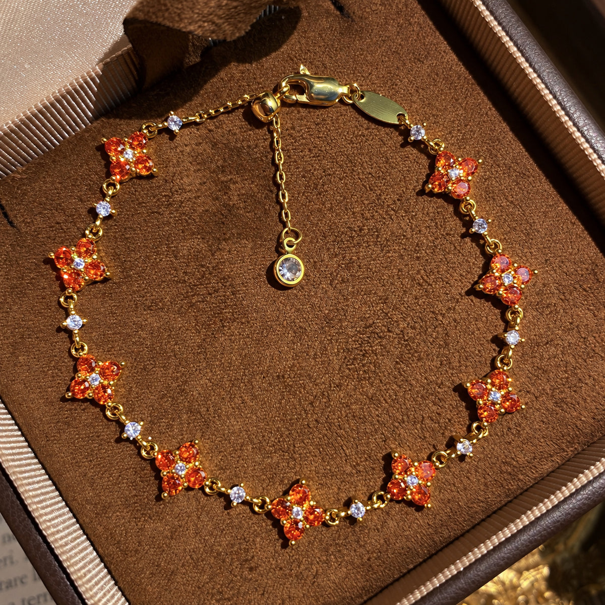 Multicolor Zircon Four Leaf Clover Bracelet