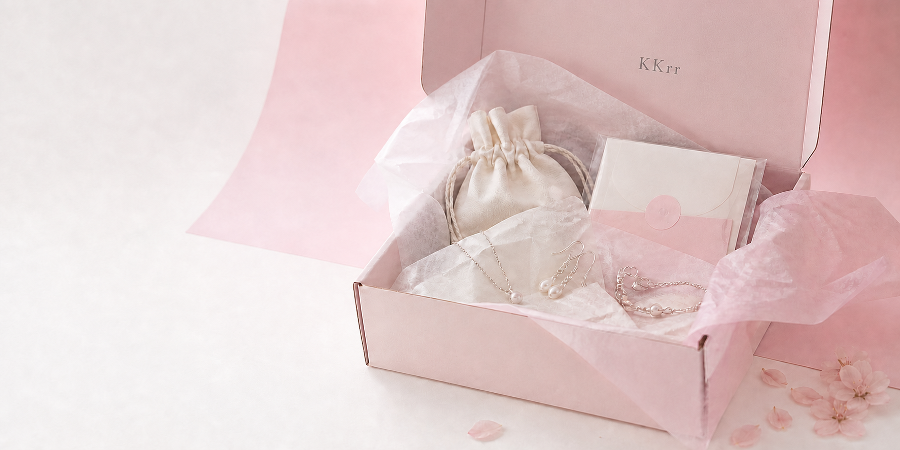 Open KKrr surprise jewelry gift box with delicate jewelry and tissue